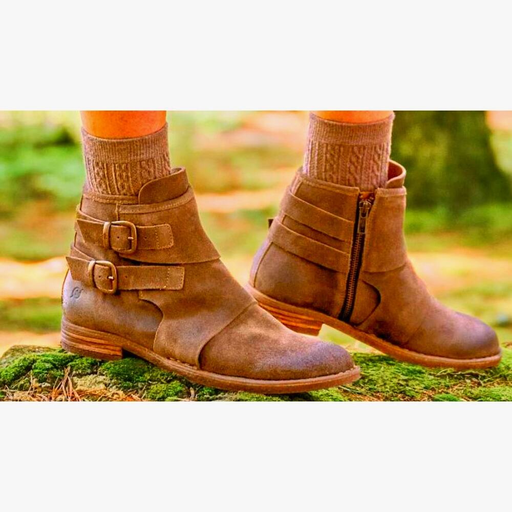 Born MORAGA Distressed Suede Booties Buckle Ankle Boot | Sz 9 Brown NEW - Picture 3 of 16